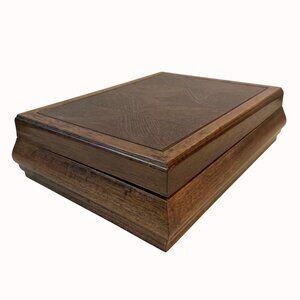 MCM Wooden Jewelry Box Woodgrain Heirloom 70s Dresser Organizer Velvet Lining